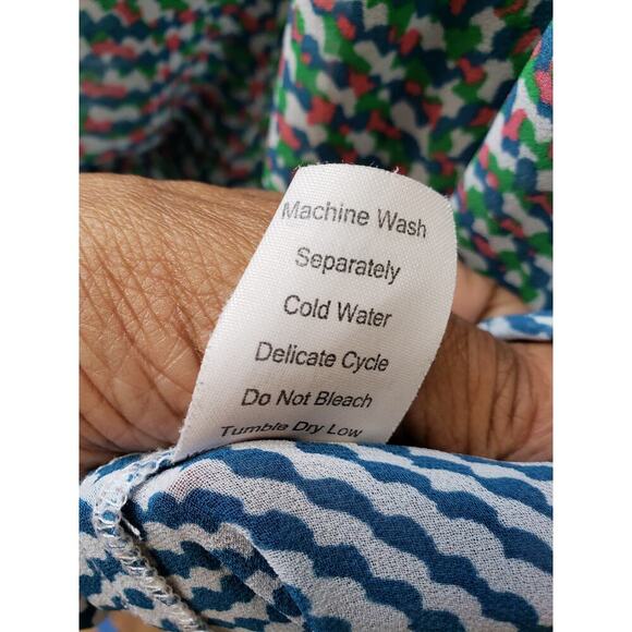 CAbi Tunic Top Womens Medium Multi Printed Arts Sheer Kimono Sleeve Tie Waisted - Picture 6 of 12